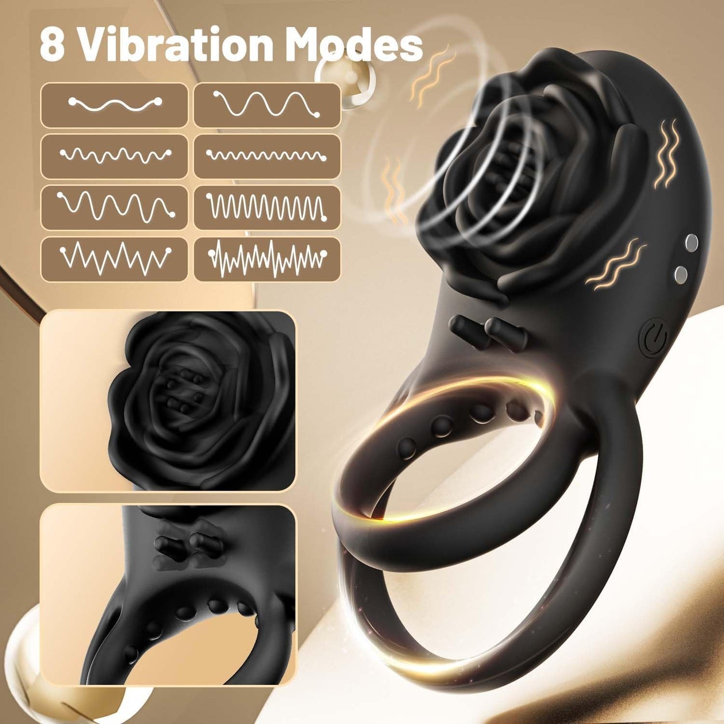 RoseRide - Anneau pénien vibrant en silicone avec vibrateur clitoridien rose pour le plaisir du couple