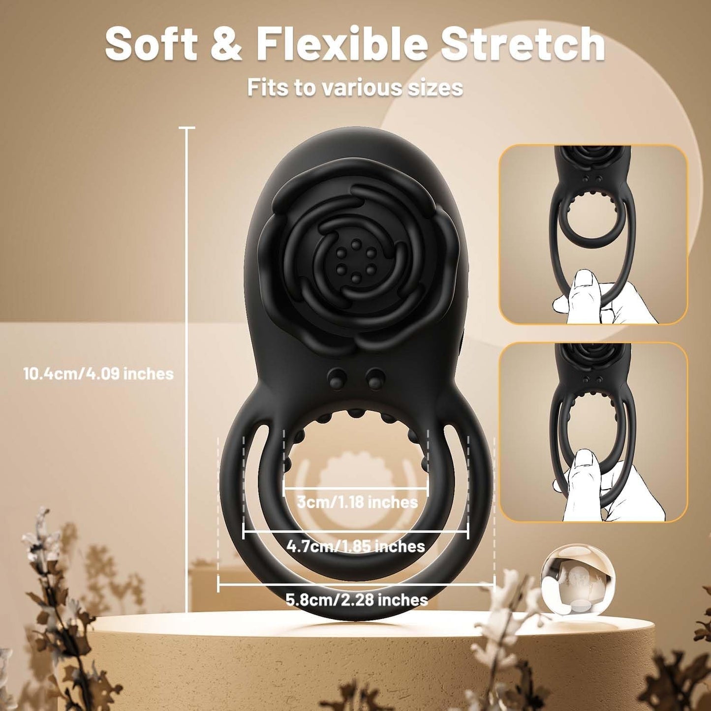 RoseRide - Anneau pénien vibrant en silicone avec vibrateur clitoridien rose pour le plaisir du couple