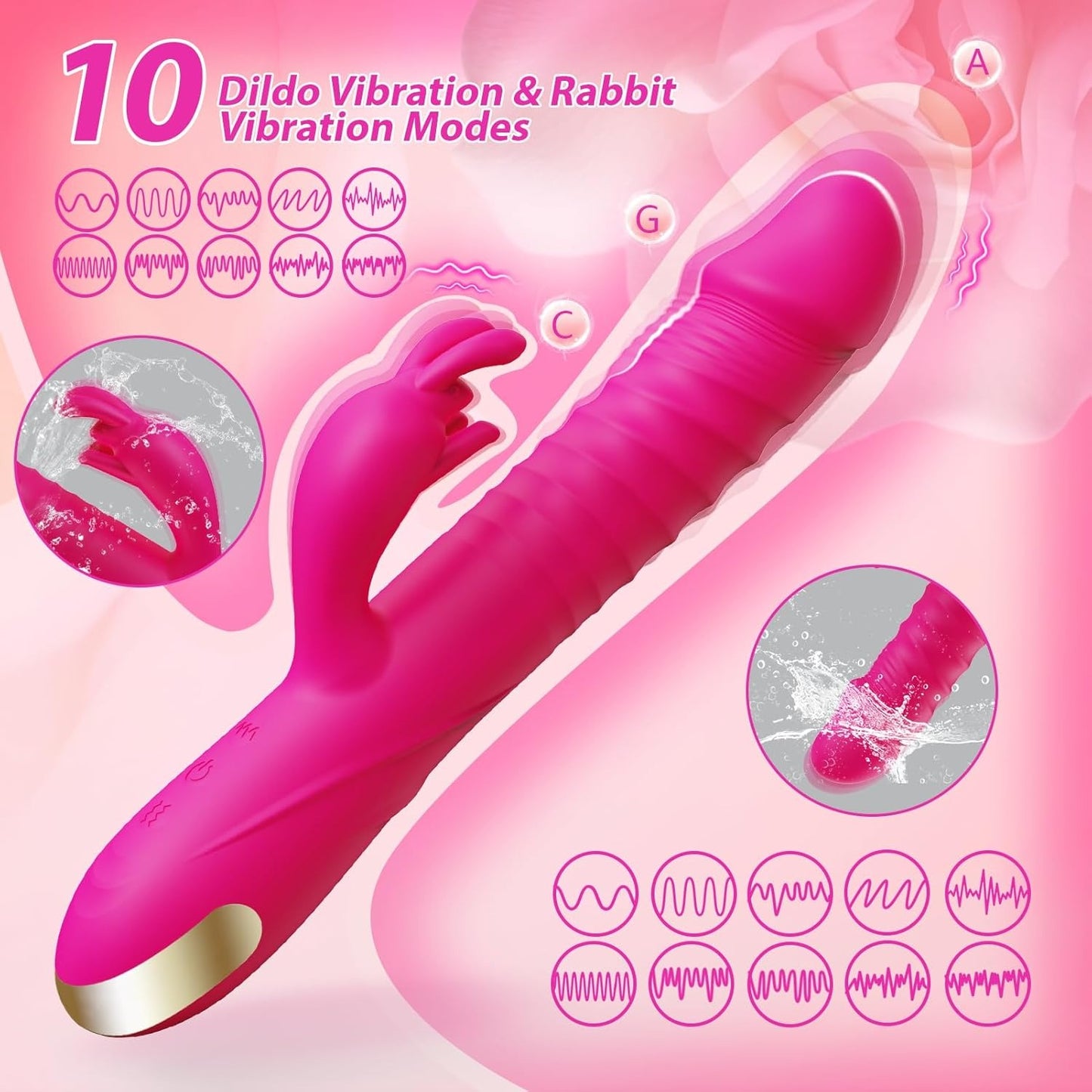 Vibromasseur lapin RRide à poussée - Stimulateur clitoridien en silicone pour femme ou couple