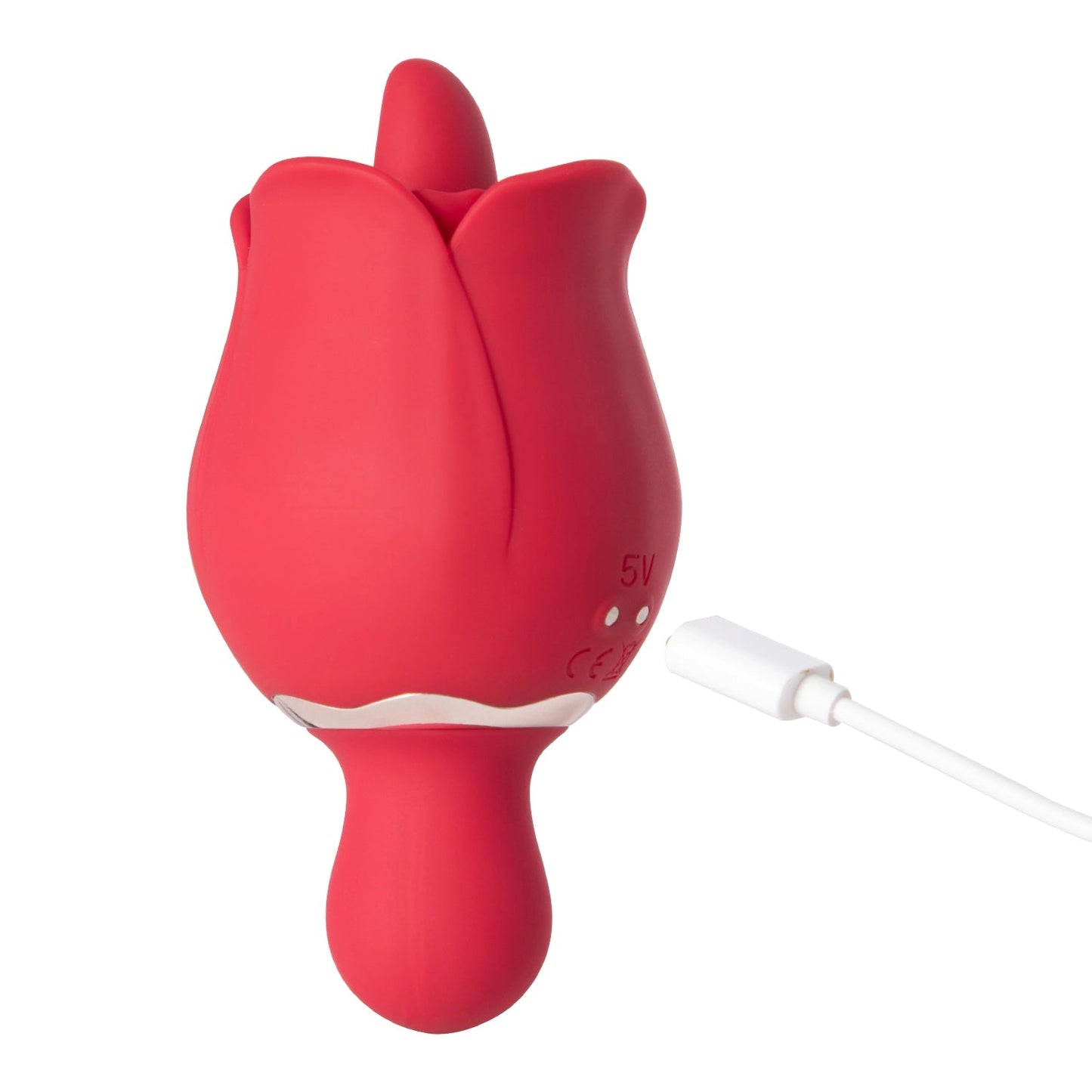 EvilRose - Vibromasseur rose léchant la langue