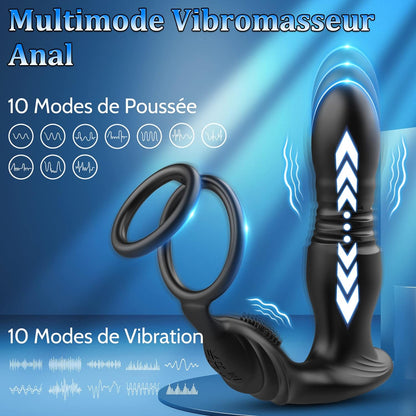 Lust - Masseur de prostate avec anneau pénien, plug anal vibrant pour tous