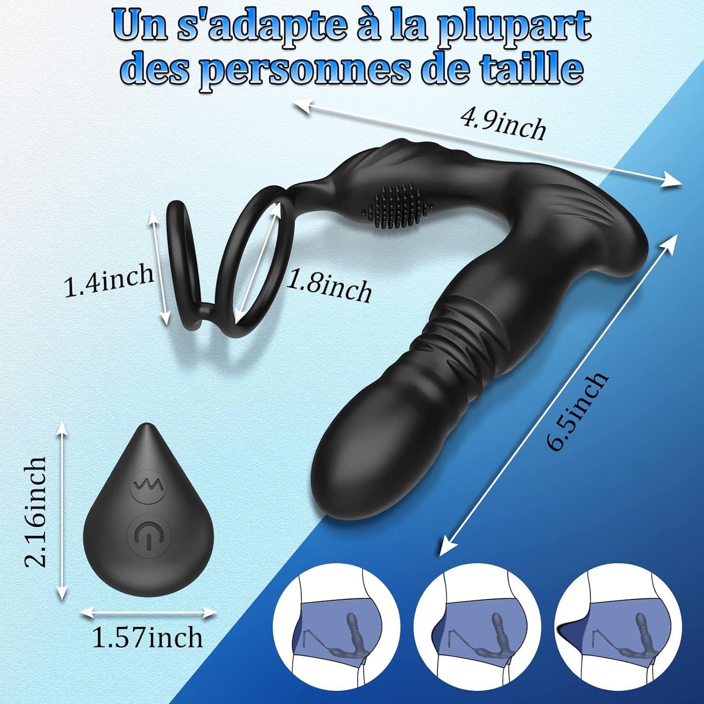 Lust - Masseur de prostate avec anneau pénien, plug anal vibrant pour tous