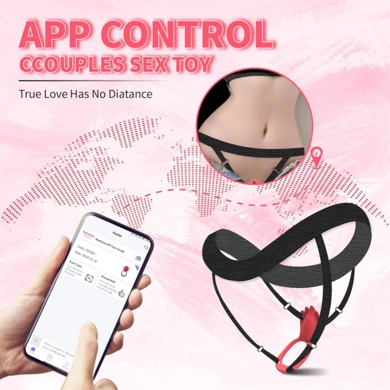 Vibromasseur pour culotte GripLust avec sangle et anneau pénien - 9 modes de vibration par application et télécommande