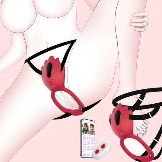 Vibromasseur pour culotte GripLust avec sangle et anneau pénien - 9 modes de vibration par application et télécommande