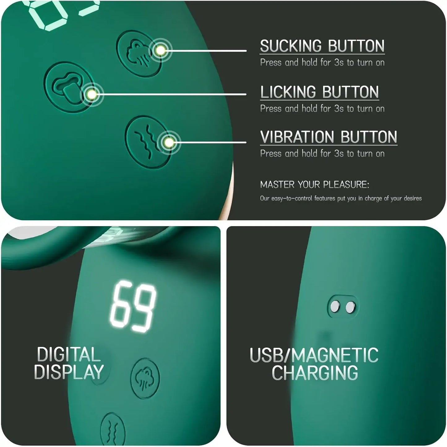 Opula - Vibromasseur suceur de clitoris et de langue avec stimulateur de poussée 